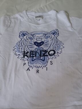 Kenzo Kids White Tee with Blue Tiger Graphic
